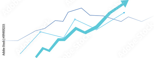 Blue business arrow and graph representing stock market growth.