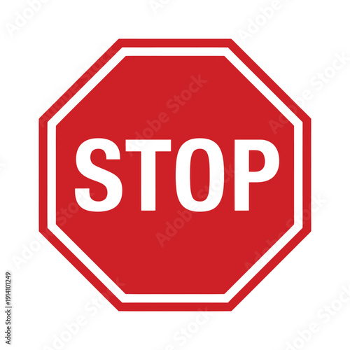 A classic red octagonal stop sign with bold white lettering