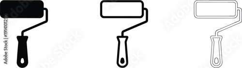 Paint roller tool icon set solid and outline vector illustration isolated