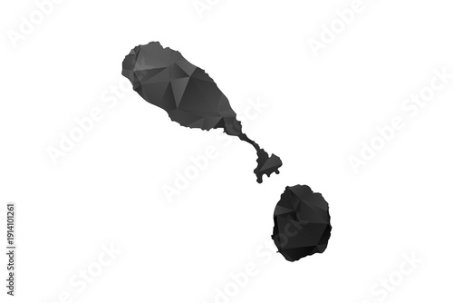 Saint Kitts and Nevis Map - Polygon Style Vector Illustration in Black and Gray Gradient, Low Poly Geometric Design, Isolated on White Background for Infographics and Education.