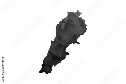 Lebanon Map - Polygon Style Vector Illustration in Black and Gray Gradient, Low Poly Geometric Design, Isolated on White Background for Infographics and Education.