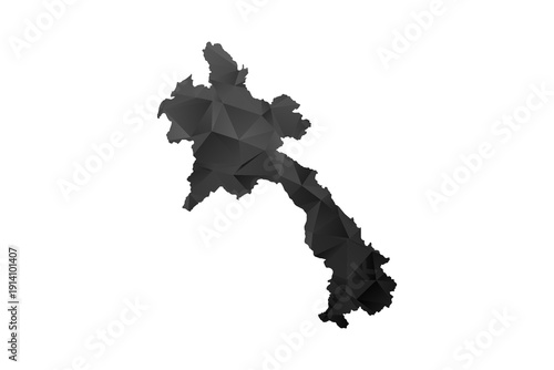 Laos Map - Polygon Style Vector Illustration in Black and Gray Gradient, Low Poly Geometric Design, Isolated on White Background for Infographics and Education.