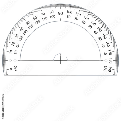 A transparent protractor displaying degree measurements from zero to 180