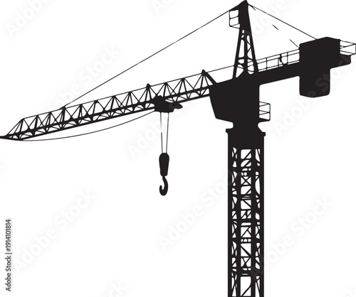Minimalist black silhouette of a construction crane