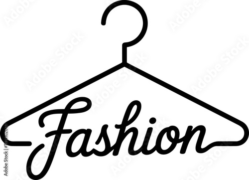 Black Fashion Hanger Vector Logo Design with Elegant Script Typography for Clothing Boutique Apparel Store Tailor Shop Wardrobe Stylist and Modern Retail Branding Identity (25 words)