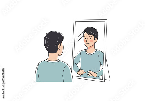 Young Person Gazes Into Mirror Reflecting Confident Self Image Looking Forward Discovery Growth Personal Development Opportunity