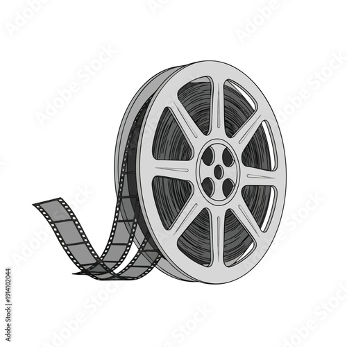 Vintage Film Reel with Unspooled Tape for Creative Media Projects