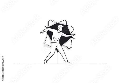 Man Breaking Through Wall Concept Of Success And Achievement With Determination And Strength