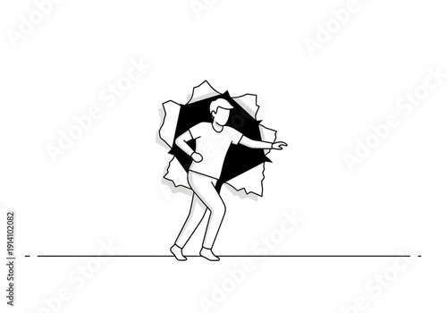 Vászonkép Man Breaking Through Paper Wall Toward Opportunity And New Beginning Concept Of