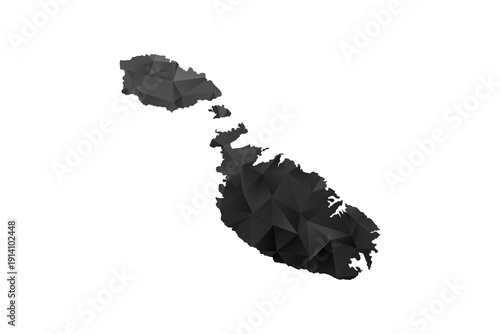 Malta Map - Polygon Style Vector Illustration in Black and Gray Gradient, Low Poly Geometric Design, Isolated on White Background for Infographics and Education.