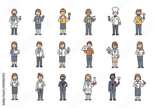 Diverse Professionals Representing Various Occupations And Industries Standing Together Against White Background For Business And Career Concepts