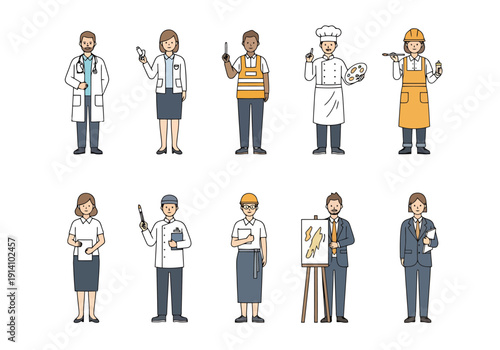 Diverse Professional Occupations Represented By Stylized Figures Illustrating Community Workforce And Career Choices