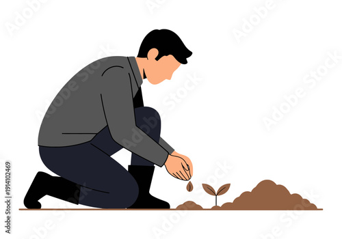 Farmer Planting Seeds Cultivating Growing Crops Agricultural Development Business Concept Outdoor Work Rural Scene Healthy Lifestyle