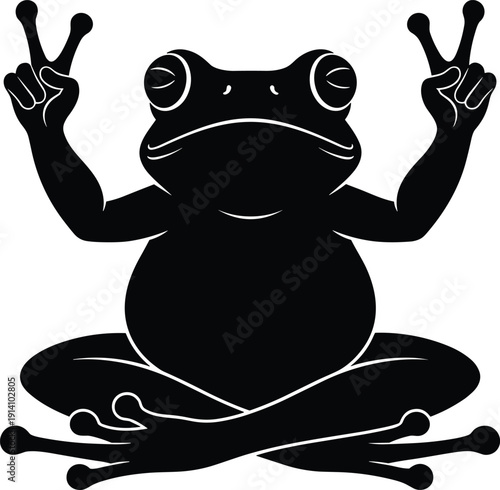 Frog silhouette illustration showing peace sign gesture, cute cartoon amphibian vector isolated on light background