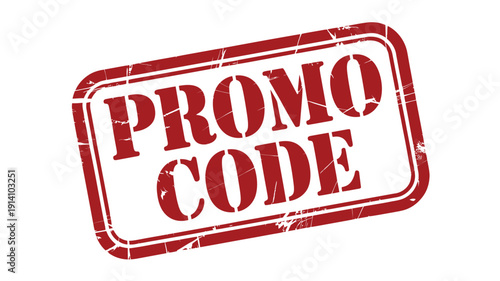 Red promo code, rubber stamp isolated on white background, featuring bold grunge typography ideal for marketing campaigns, discount offers, sales promotions, online shopping and retail branding design