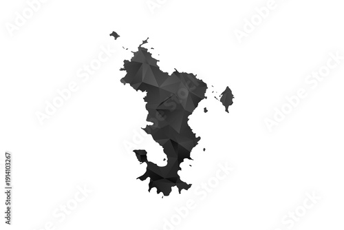 Mayotte Map - Polygon Style Vector Illustration in Black and Gray Gradient, Low Poly Geometric Design, Isolated on White Background for Infographics and Education.