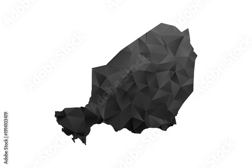 Niger Map - Polygon Style Vector Illustration in Black and Gray Gradient, Low Poly Geometric Design, Isolated on White Background for Infographics and Education.