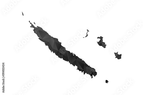 New Caledonia Map - Polygon Style Vector Illustration in Black and Gray Gradient, Low Poly Geometric Design, Isolated on White Background for Infographics and Education.