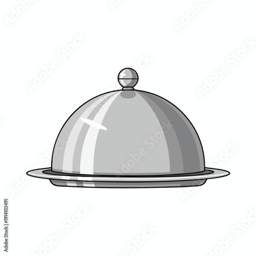 Elegant Silver Food Cover Placed on a Serving Dish for Gastronomy and Hospitality