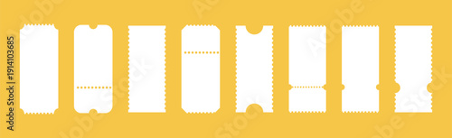 Admit one tickets simple layouts. Ticket patterns set for cinema, circus, theater, festival, casino, club. Boarding blanks, lottery, sale coupons stickers. Blank backgrounds. Empty flat icon templates