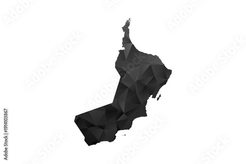Oman Map - Polygon Style Vector Illustration in Black and Gray Gradient, Low Poly Geometric Design, Isolated on White Background for Infographics and Education.