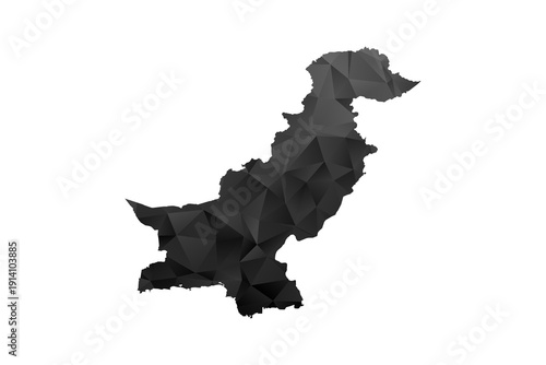 Pakistan Map - Polygon Style Vector Illustration in Black and Gray Gradient, Low Poly Geometric Design, Isolated on White Background for Infographics and Education.