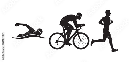 Triathlon silhouette featuring a swimmer cyclist and runner in a single image