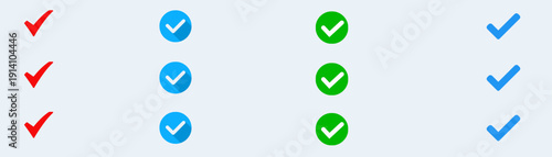Set of colorful check mark icons in flat design for checklist, task management, and success confirmation.