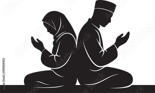 Silhouette of a man and woman praying together Islam