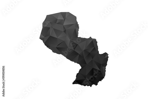Paraguay Map - Polygon Style Vector Illustration in Black and Gray Gradient, Low Poly Geometric Design, Isolated on White Background for Infographics and Education.