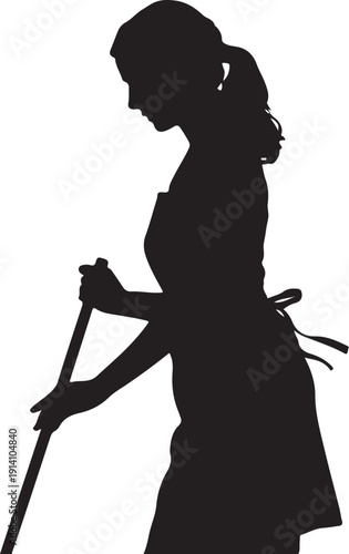Silhouette of a Woman Holding a Walking Stick black