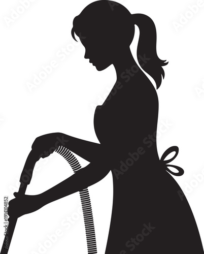 Silhouette of a Woman Holding a Sword in a Dress ponytail
