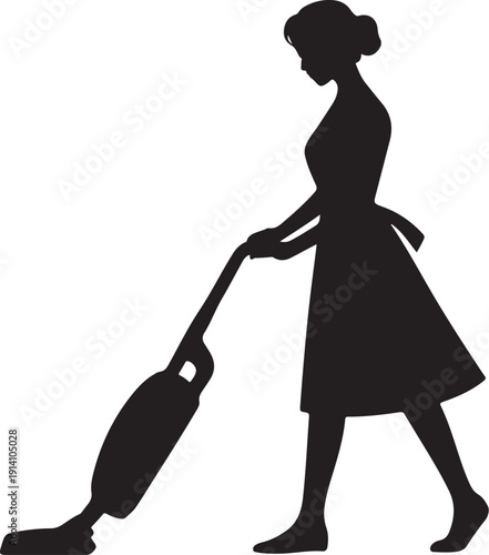 Silhouette of a Woman Vacuuming in a Dress cleaning