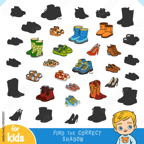 Find the correct shadow, education game for kids, set of shoes