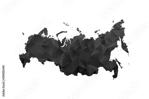 Russia Map - Polygon Style Vector Illustration in Black and Gray Gradient, Low Poly Geometric Design, Isolated on White Background for Infographics and Education.