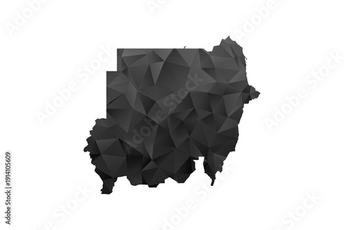 Sudan Map - Polygon Style Vector Illustration in Black and Gray Gradient, Low Poly Geometric Design, Isolated on White Background for Infographics and Education.