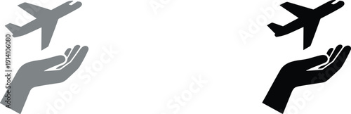 Airplane and hand travel protection icon silhouette vector illustration isolated