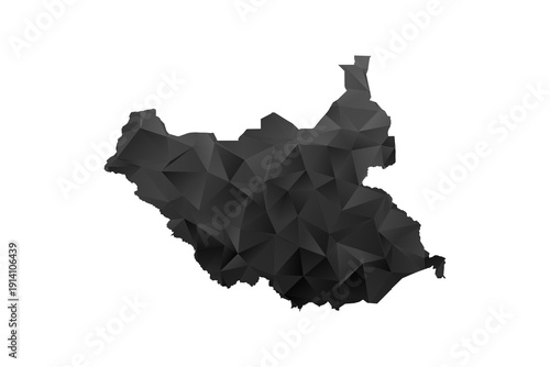 South Sudan Map - Polygon Style Vector Illustration in Black and Gray Gradient, Low Poly Geometric Design, Isolated on White Background for Infographics and Education.