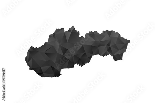 Slovakia Map - Polygon Style Vector Illustration in Black and Gray Gradient, Low Poly Geometric Design, Isolated on White Background for Infographics and Education.