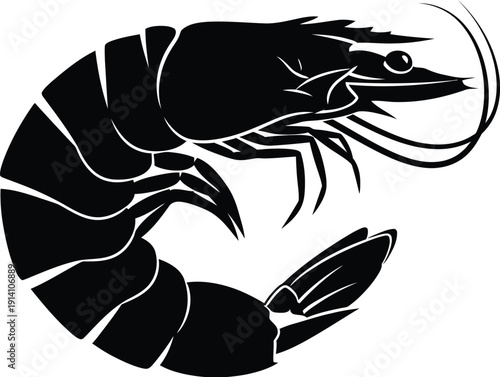 Curled shrimp graphic provides a striking black silhouette perfect for.