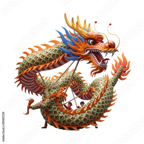 Traditional Chinese Dragon With Green Scales Orange Accents Isolated Transparent Background