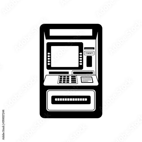 ATM machine Illustration: A stark, yet elegant illustration of an automated teller machine (ATM), the digital embodiment of financial convenience, against a contrasting backdrop.