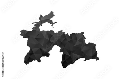 Tajikistan Map - Polygon Style Vector Illustration in Black and Gray Gradient, Low Poly Geometric Design, Isolated on White Background for Infographics and Education.