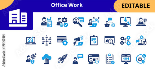 Editable Office Work Business Management Icons Vector Illustration