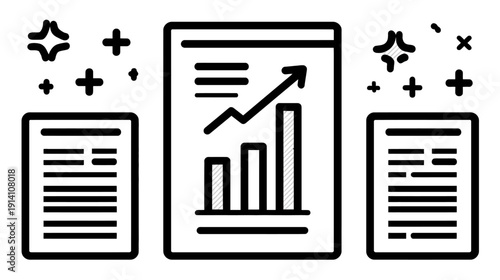 Business Growth Report and Data Analysis Success Icon. Financial Performance and Statistics Document Illustration.