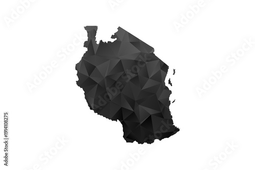 Tanzania Map - Polygon Style Vector Illustration in Black and Gray Gradient, Low Poly Geometric Design, Isolated on White Background for Infographics and Education.