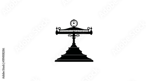 Detailed Silhouette of an Ornate Vintage Public Street Clock on a Decorative Pedestal, Classic Timepiece Icon for Design