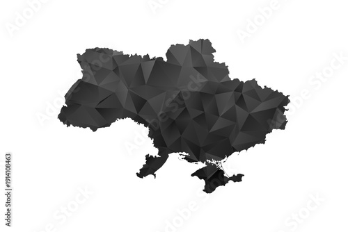Ukraine Map - Polygon Style Vector Illustration in Black and Gray Gradient, Low Poly Geometric Design, Isolated on White Background for Infographics and Education.
