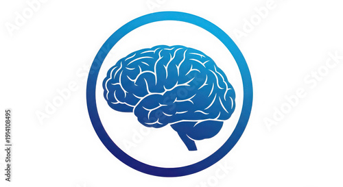 Blue brain icon in circle isolated on white background transparent background