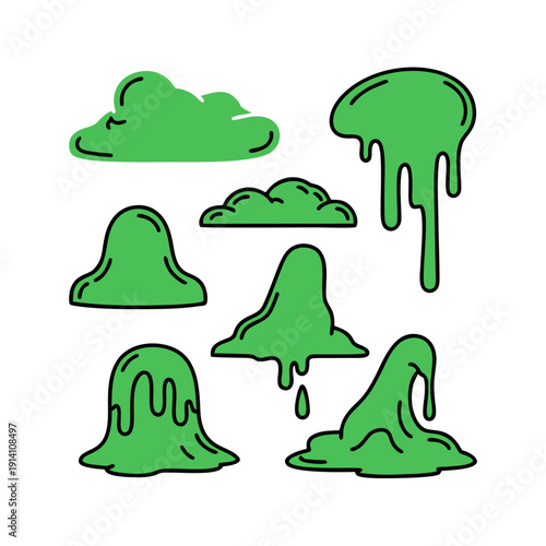 Collection of green slime shapes and dripping goo elements.